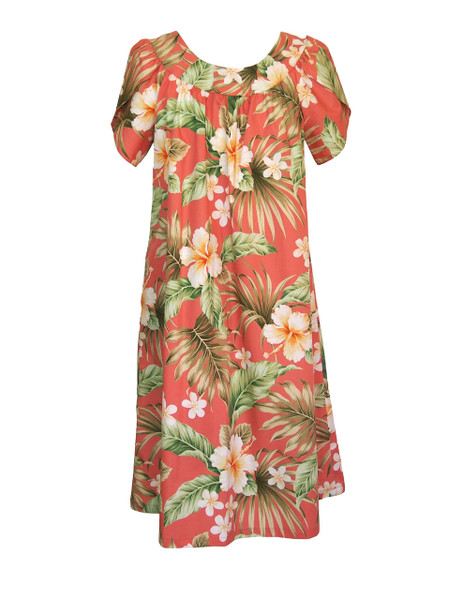 Pull Over Muumuu Hibiscus Plumeria
100% Cotton Fabric
Comfortable Fit - Short Muumuu Style
Petal Sleeves - Pull Over Dress
Single Side Pocket
Colors: Coral
Sizes: S - 3XL
Made in Hawaii - USA