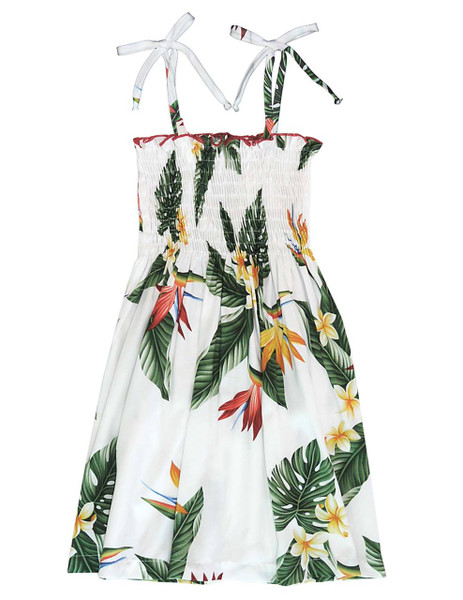 Smock Girls Hawaiian Dress Birds of Paradise
Made in Hawaii - USA
100% Rayon Fabric
Tie On Shoulder
Tie Halter Style
Color: White
Sizes: 2, 4, 6, 8, 10, 12, 14
Made in Hawaii - USA