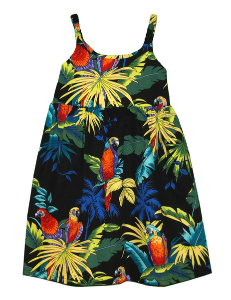 Elastic Straps Girls Sundress Parrots Paradise
100% Cotton Fabric
Toddler Flirty Sundress
Elastic Bungee Shoulder Straps
Back Adjustable Waist Tie
Color: Black
Sizes: 2 - 14
Made in Hawaii - USA