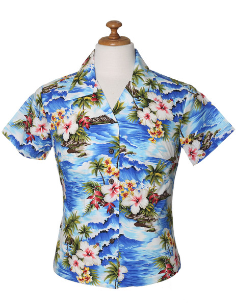 Women Fitted Shirt Floral Surfing Hibiscus
100% Cotton Fabric
Coconut shell buttons
Colors: Blue
Sizes: XS - 2XL
Made in Hawaii - USA