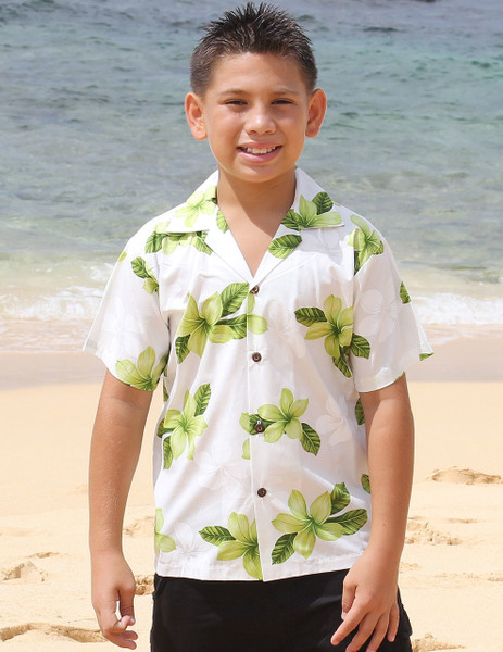 Hawaiian Cotton Boy's Shirt - Koala
This Cotton Shirt for Boys comes with a vibrant Plumeria Design. Your Boy will look handsome at your fun tropical party!
100% Cotton
Coconut shell buttons 
Color: Lime
Sizes: S - XL
Made in Hawaii - USA