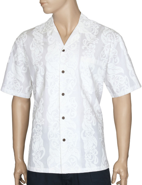 100% Cotton Fabric
Open Pointed Folded Collar
Genuine Coconut Buttons
Seamless Matching Left Pocket
Color: White
Sizes: S - 3XL
Care: Machine Wash Cold, Cool Iron
Made in Hawaii - USA