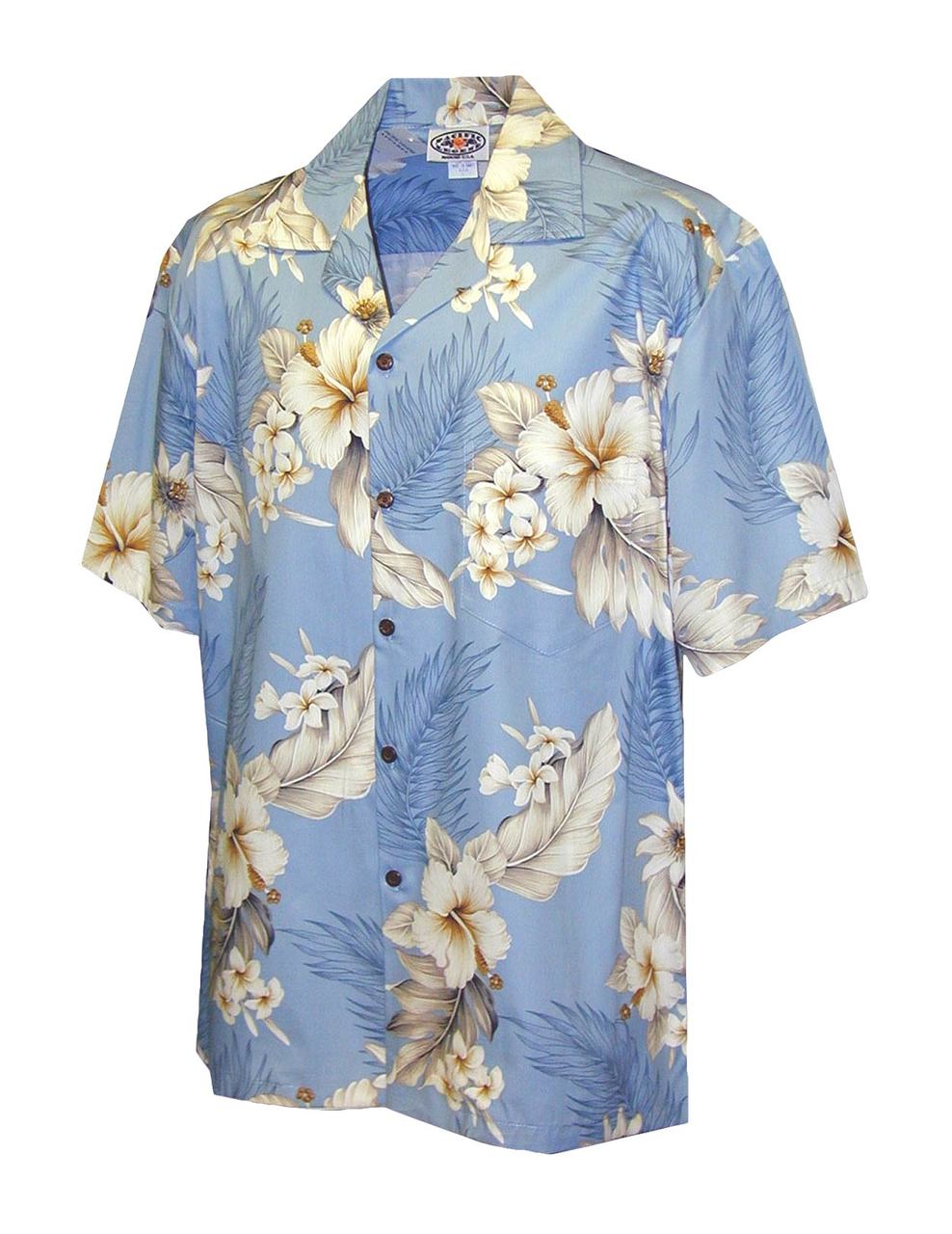 Peacock Blue Floral Men's Silk Hawaiian Shirt Short Sleeve [FC048