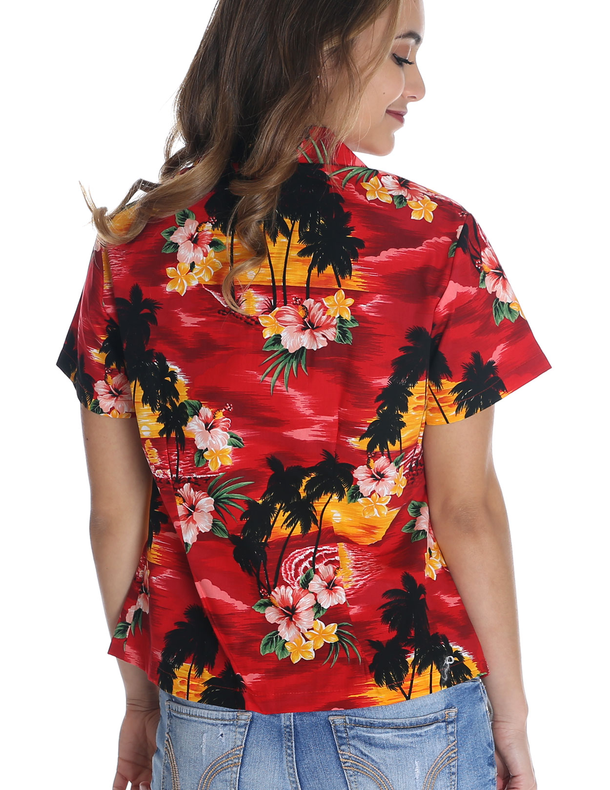 348-3162 Red Pacific Legend Ladies Fitted Hawaiian Shirt