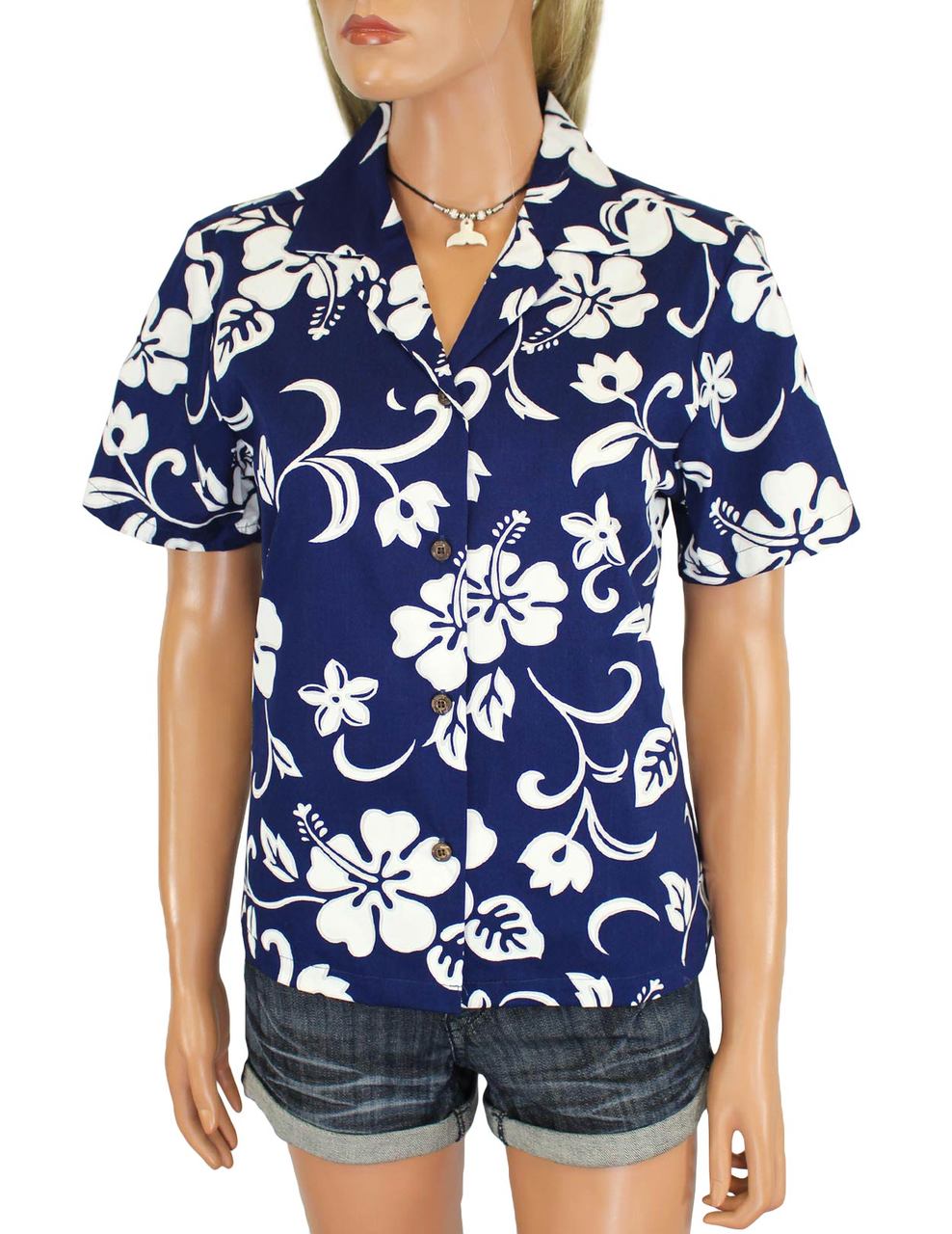 348-3156 Blue Pacific Legend Ladies Fitted Hawaiian Shirt