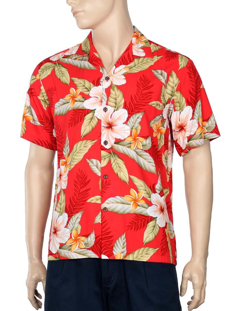 Pacific Legend Hibiscus Red Cotton Men's Hawaiian Shirt , M