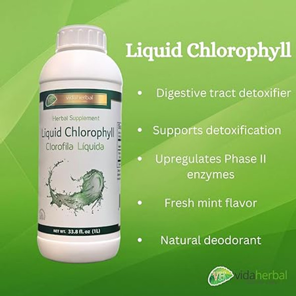 Vida Herbal - Liquid Chlorophyll (1 Lt) Herbal Supplement - Natural Energy Boost and Internal Deodorant - Clorofila Liquida (33.8 Fl Oz)