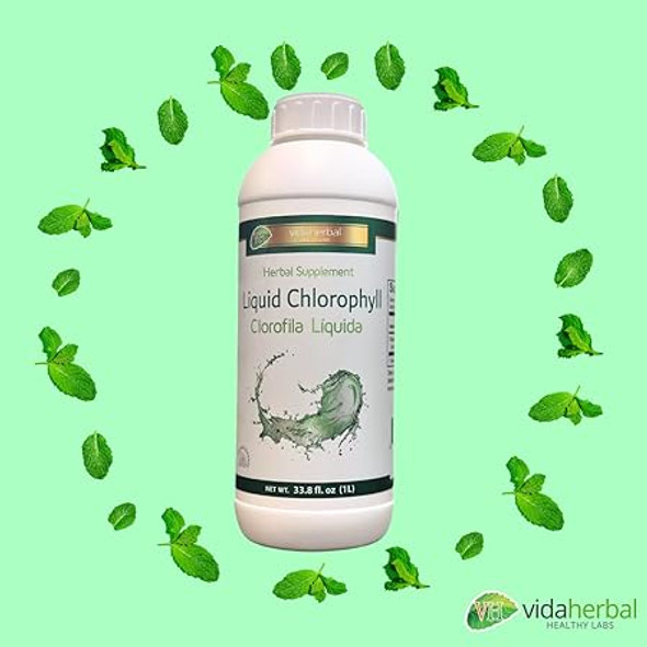 Vida Herbal - Liquid Chlorophyll (1 Lt) Herbal Supplement - Natural Energy Boost and Internal Deodorant - Clorofila Liquida (33.8 Fl Oz)