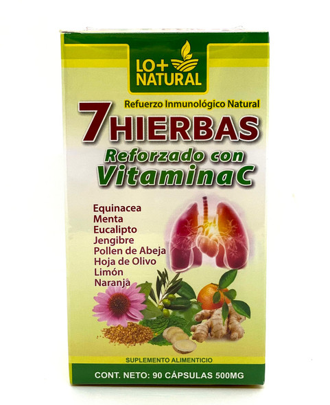 Lo+Natural 7 Hierbas reforzado con vitamina c (90caps) 500mg / 7 Herbs Reinforced with Vitamin c (90caps) 500mg Natural Immune Booster