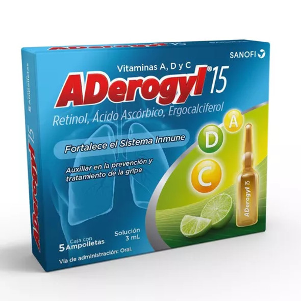 Aderogyl C infantil. Vitaminas A, B y C para la prevención de la gripe.  Frasco de 30 ml con gotero