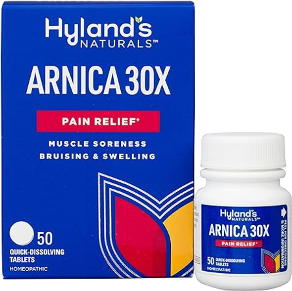 Hyland's Naturals Arnica Montana 30x Tablets, Natural Relief of Bruises, Swelling & Muscle Soreness, Quick Dissolving Tablets, 50 Count