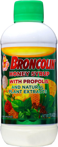 Broncolin Honey Syrup with Propolis, Syrup with Natural Plant extracts to Refresh Your Throat, Natural Ingredients, Elderberry, Eucalyptus, Peppermint Oil, 11.4 Oz, Bottle