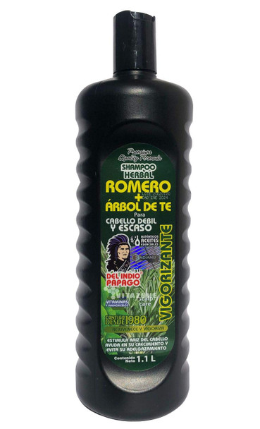 Del Indio Papago Rosemary + Tea Tree Oil Shampoo (1 Lt) - Shampoo de Romero & Arbol De Te Para El Cabello Debil y Escaso