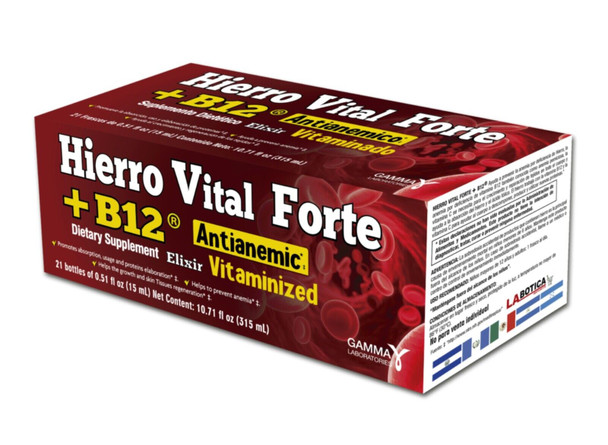 HIERRO Vital Forte B12 ANTIANEMIC Elixir 21 Bottles Drinkable Vitaminized