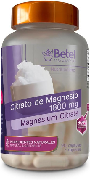 Magnesium Citrate/Citrato de Magnesio Capsules by Betel Natural - Easy Laxative Capsules - 1800 mg per Serving