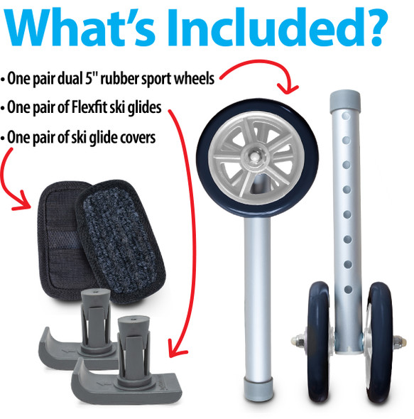 4PCS Heavy Duty Bariatric 5" Walker Wheel Kit with FlexFit Walker Ski Glides