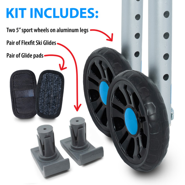 TREADZ/Sport Edition: Universal Walker Wheel Kit with Universal FlexFit Ski Glides TREADZ/Sport Edition: Universal Walker Wheel Kit with Universal FlexFit Ski Glides