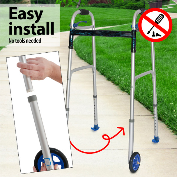 Universal 5" Walker Wheel Kit with Heavy Duty Ski Glides - All Colors