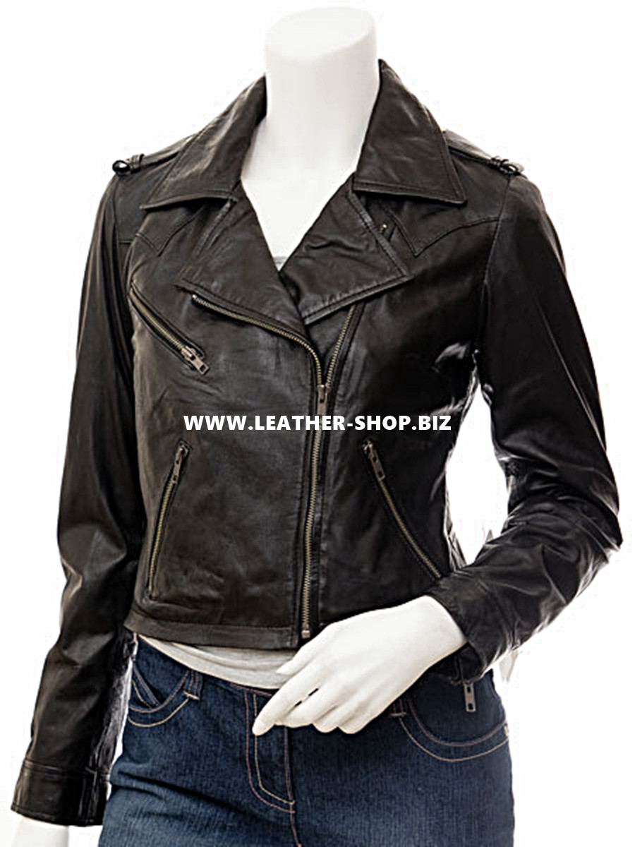 Ladies Leather Jacket Custom Made Motorcycle Style LLJ617.