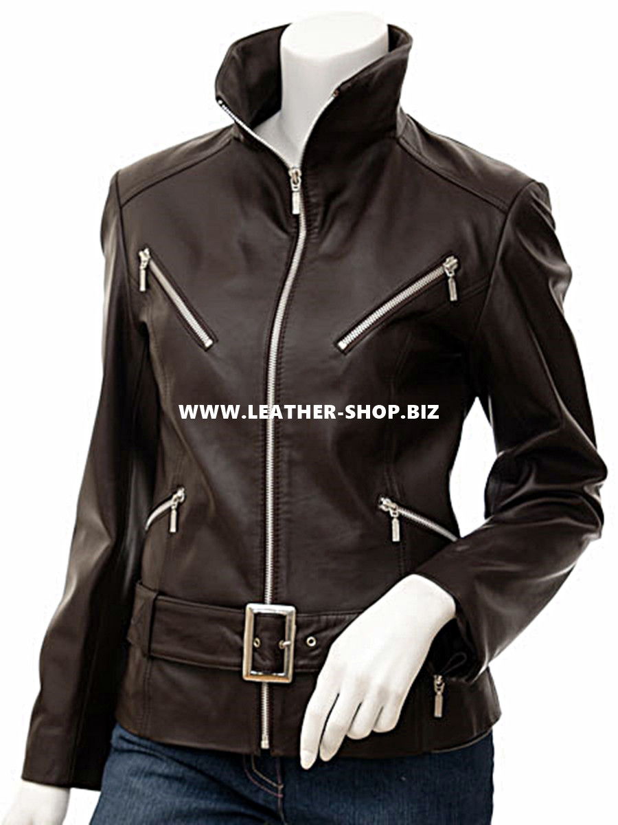 Ladies Leather Jacket Custom Made Motorcycle Style LLJ617.