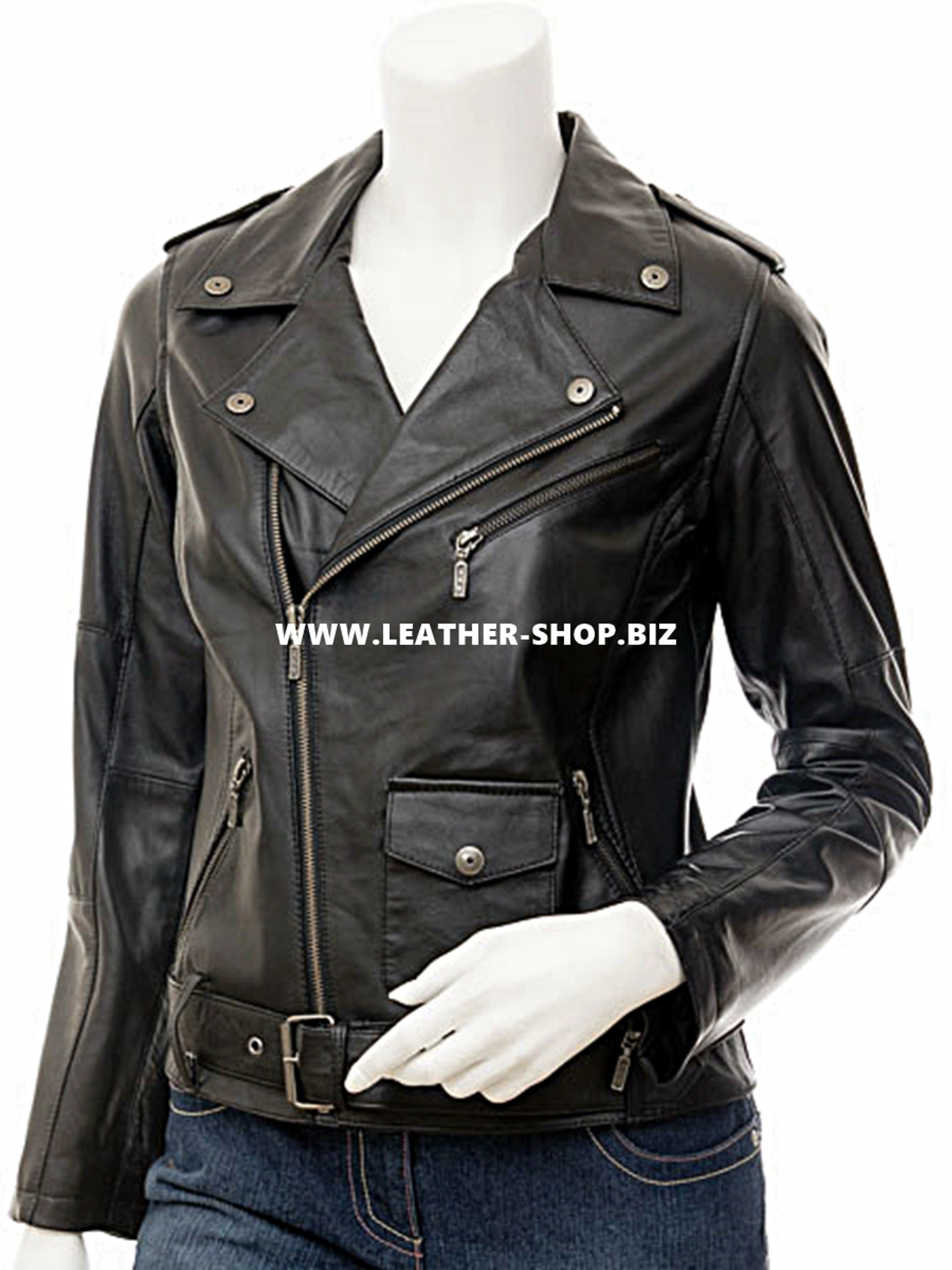 Ladies Leather Jacket Custom Made Motorcycle Style LLJ614.