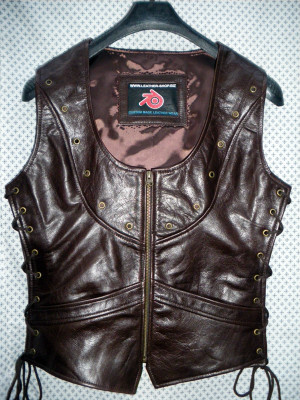 Custom Made Leather Vest Style WLV1204 dark brown front pic
