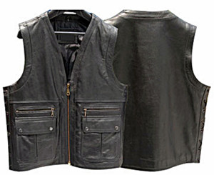 Mens Leather Vest 4 Front Pocket MC Style MLV863 no seams on back Mens Leather Vest 4 Front Pocket MC Style MLV863 no seams on back