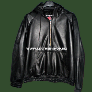 Leather Hoodie with Lambskin Lining Custom Made Style LLH050 Leather Hoodie with Lambskin Lining Custom Made Style LLH050