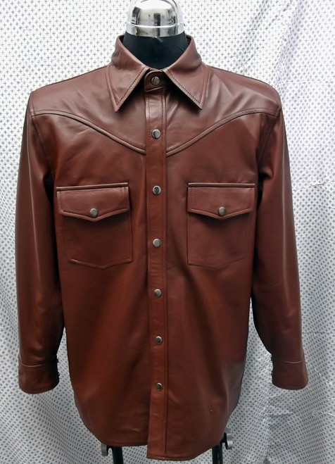 Leather shirt custom style LS016 made to order www.leather-shop.biz front of shirt