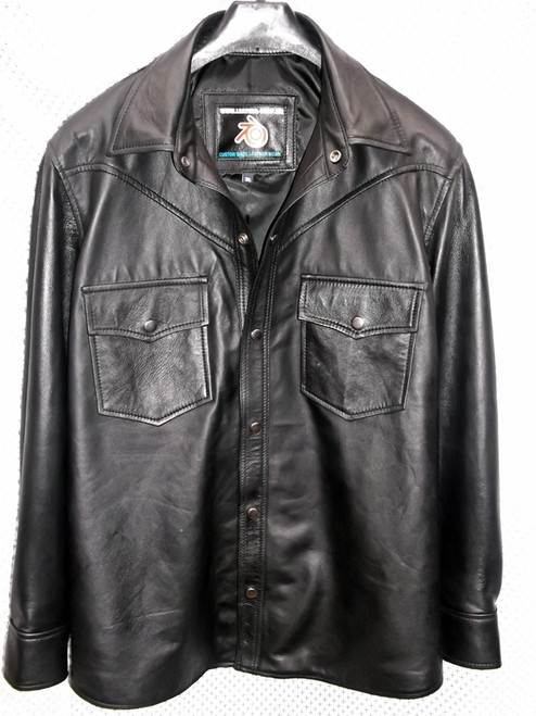 black lambskin leather shirt custom made www.leather-shop.biz LS018 front of shirt