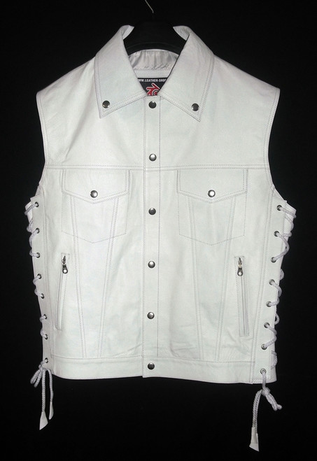 Leather vest with lace side adjustment MLV1310 www.leather-shop.biz front