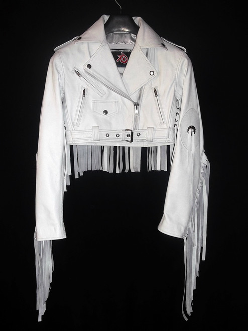 Ladies Leather Fringe Jacket Custom Made Style LLFJ1707S front 1