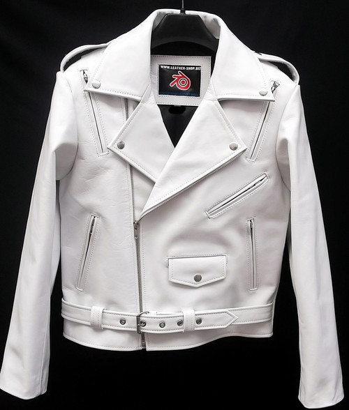 Leather Jacket Biker style MLJ116 Custom-Made 9 leather colors, white front