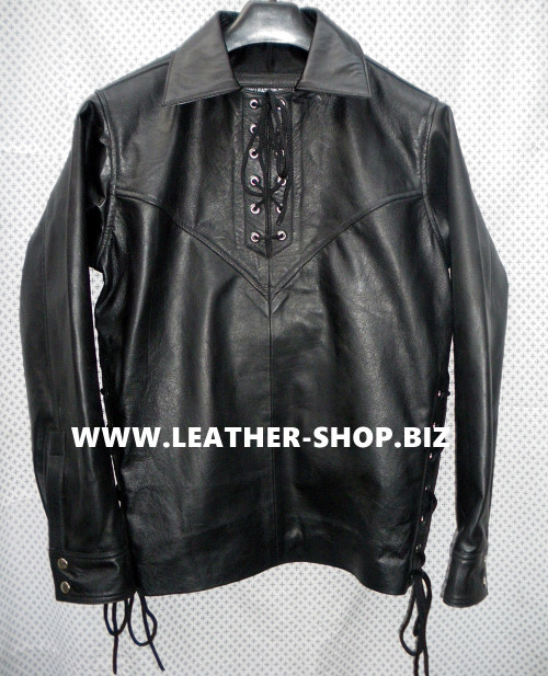 Lambskin Leather Pullover Shirt with Fringe Custom Made Style LS098