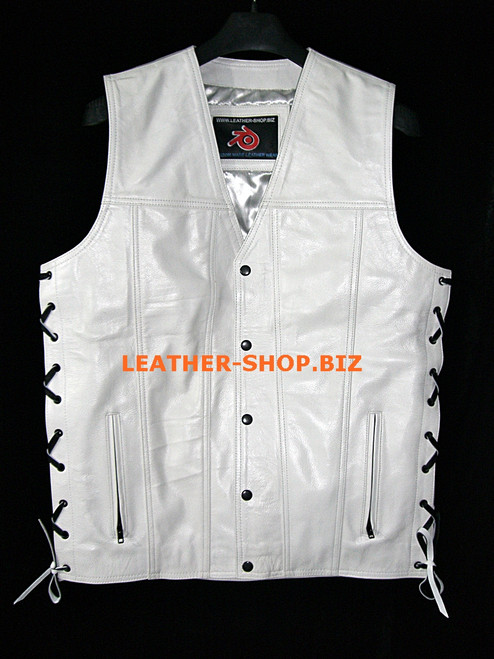 Mens leather vest style MLV1341 no seams on back and hidden front zipper front pic