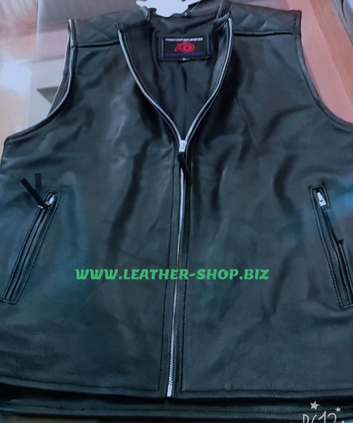 Mens biker Style Leather Vest MLV1375 www.leather-shop.biz front of vest 2