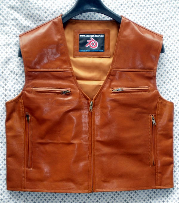 Mens leather vest style MLV099 www.leather-shop.biz front pic
