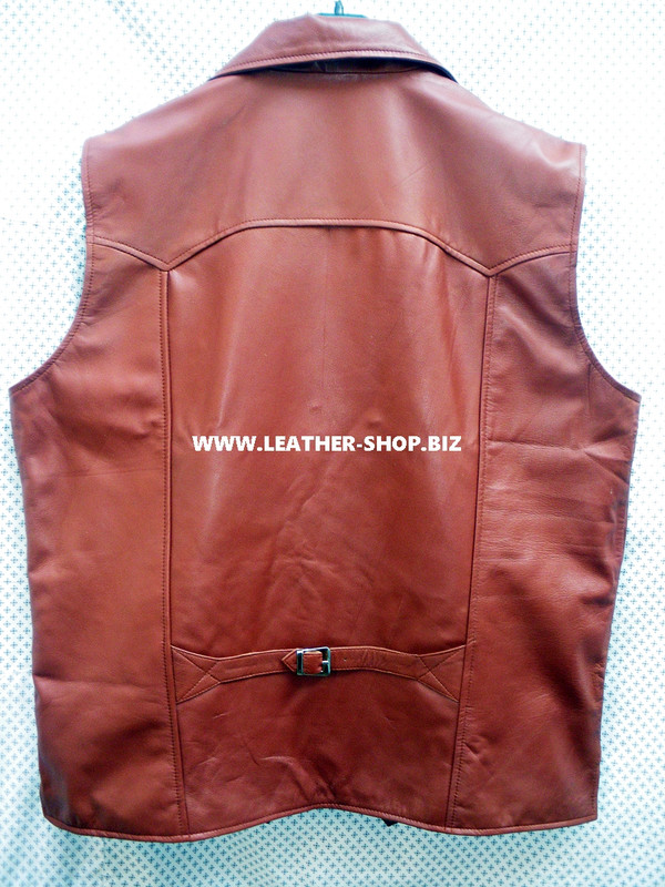 Mens Leather Vest Western Style MLV88 2 gun pockets, longer back