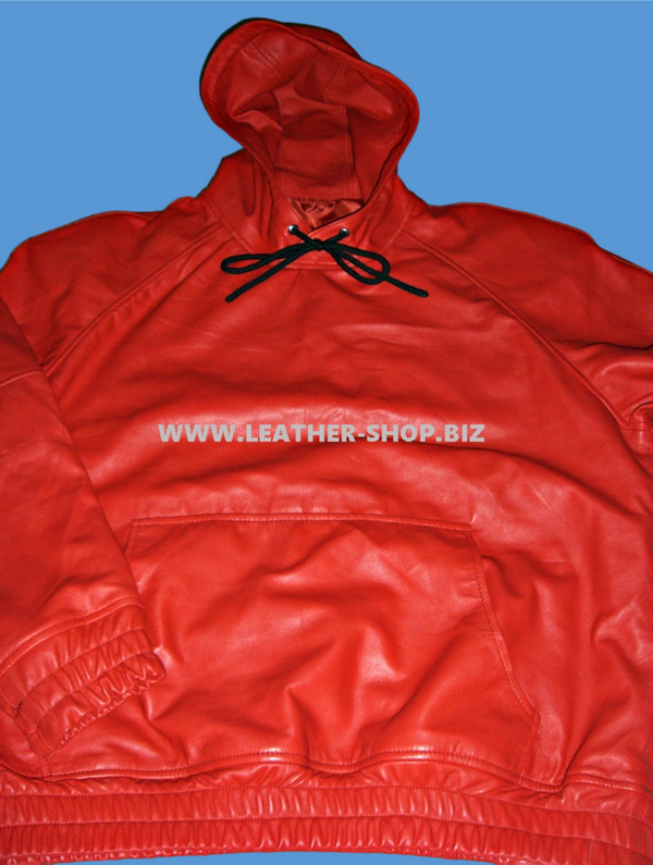 Leather Hoodie with Leather Lined Hood and Pockets Style LLH081