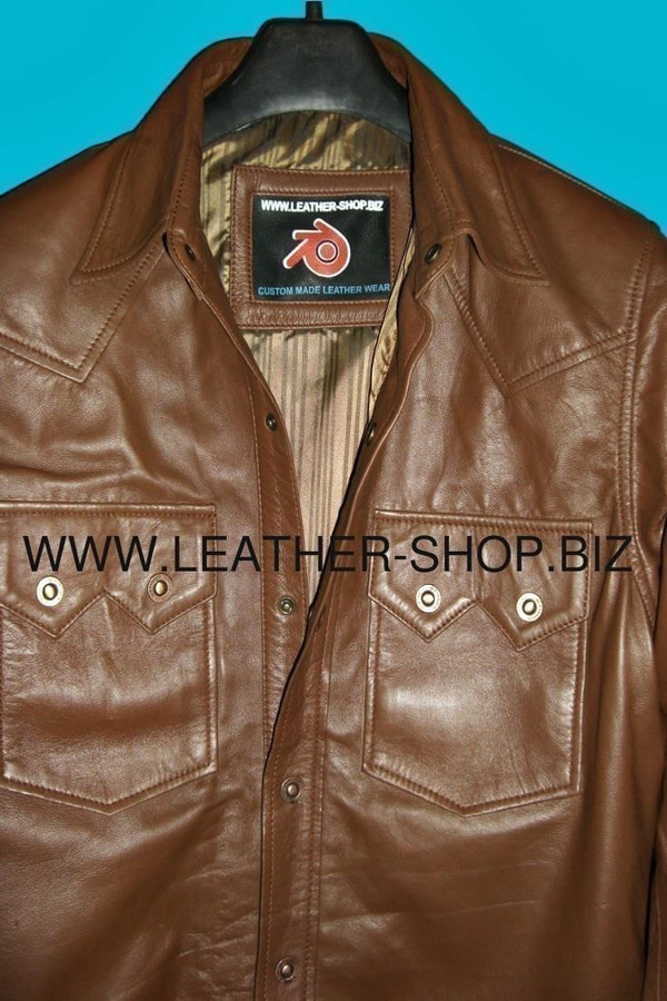 Leather shirt custom made style LS040 shirt collar and chest pockets pic