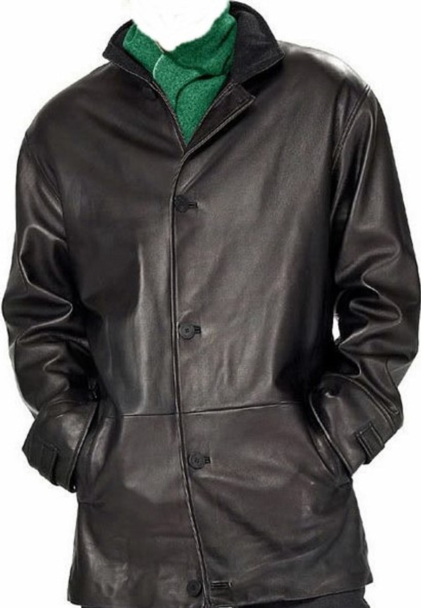 Mens leather long coat style MLC538 custom-made front.