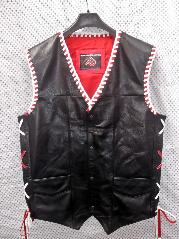 Leather Vest Braided Style MLVB730RW www.leather-shop.biz black front
