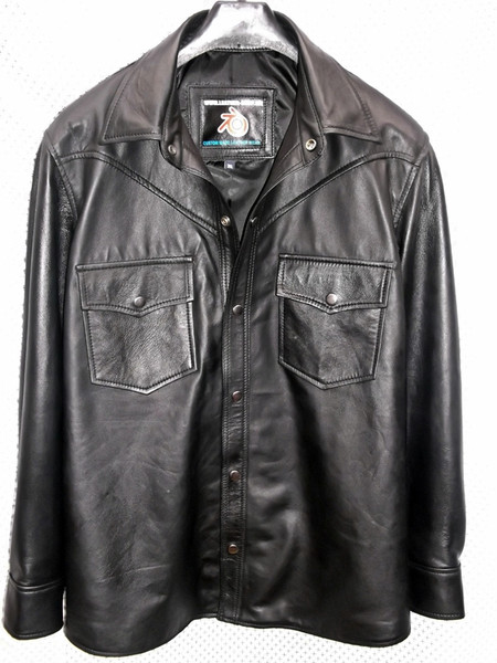 black lambskin leather shirt custom made www.leather-shop.biz LS018 front of shirt