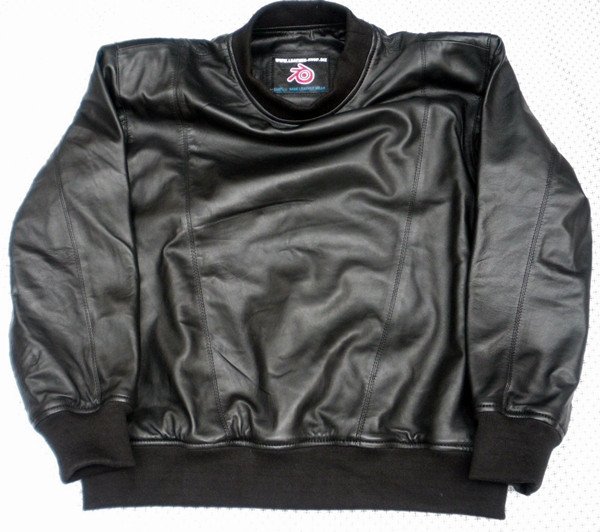 Leather sweat shirt LSS010 with lambskin lining www.leather-shop.biz front of shirt