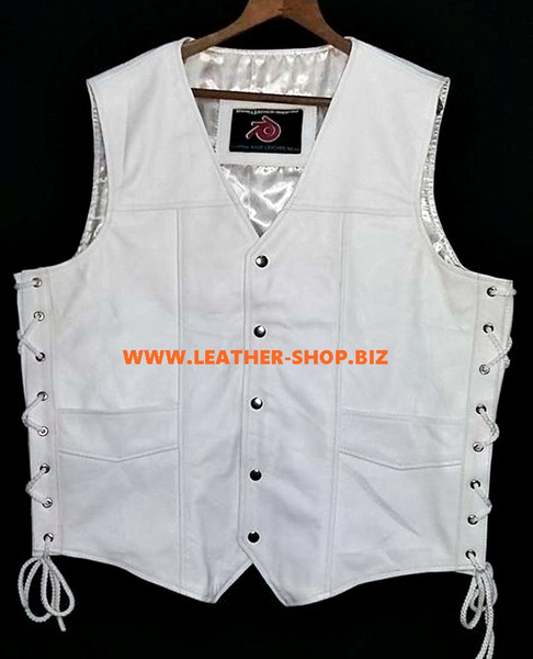 Mens Leather Vest Style MLV730 white front