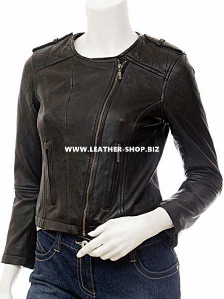 leather jacket womans style LLJ608 jacket front.