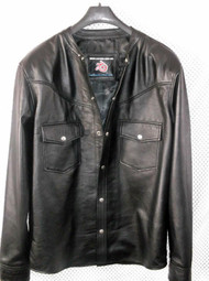 leather shirt custom made www.leather-shop.biz LS018NC no collar black lambskin front of shirt