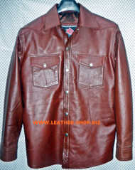 Leather Shirt Style LS026 Custom Made Brown front