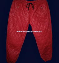 Mens Lambskin Leather Sweat Pants Style LSP111 Diamond/Quilted stitching front
