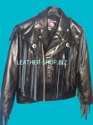 mens leather jacket with fringes custom made front pic style mljf209